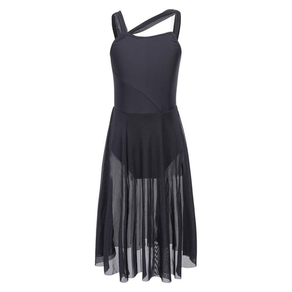 Nyeemya Girls Kids Lyrical Dance Costume Modern Contemporary Ballet Latin Dancewear Sleeveless Chiffon Dress Black 10