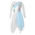 thumbnail image 1 of Nyeemya Girls Kids Shiny Metallic Ballet Dance Praise Dress Color Block Asymmetrical Hem Contemporary Light Blue 6, 1 of 7