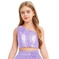 thumbnail image 1 of Nyeemya Girls Sparkly Sequin Sleeveless Summer One Shoulder Crop Tops for Party and Dance Wear Purple 8, 1 of 5