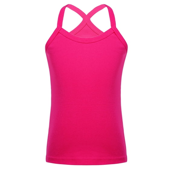 Nyeemya Girls Y Back Sport Tank Yoga Dance Camisole Spaghetti Straps Vest Kids Cotton Cami Training Hot Pink 160