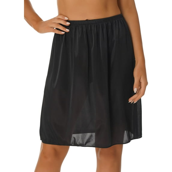 Nyeemya Half Slip Underskirt Women's Petticoat Lingerie Satin Half Slip Half Slips for Under Dresses 50cm Black L