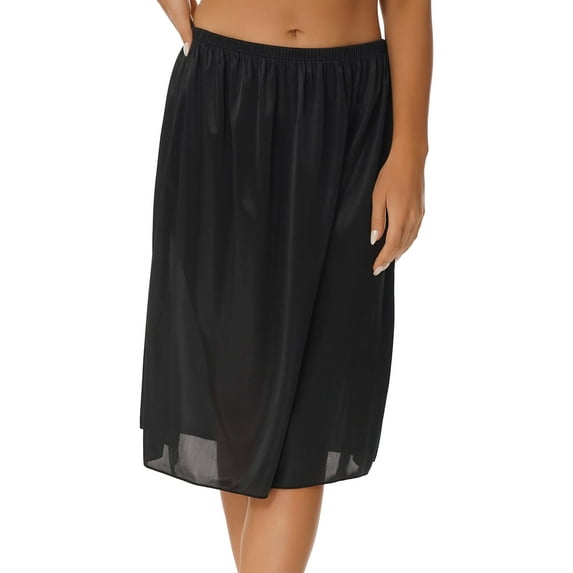 Nyeemya Half Slip Underskirt Women's Petticoat Lingerie Satin Half Slip Half Slips for Under Dresses 60cm Black XL