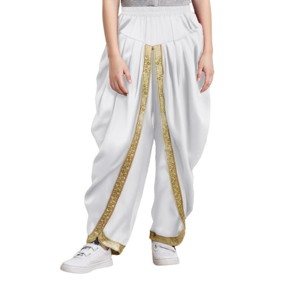 Nyeemya Kids Boys Casual Baggy Pants Satin Dhoti Trousers Carnival Theme Party Dance Pants White 10