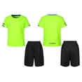 thumbnail image 1 of Nyeemya Kids Boys Girls 2 Piece Gym Workout Tracksuit Moisture Wicking Short T-shirts with Sport Fluorescent Green&Black 140, 1 of 9