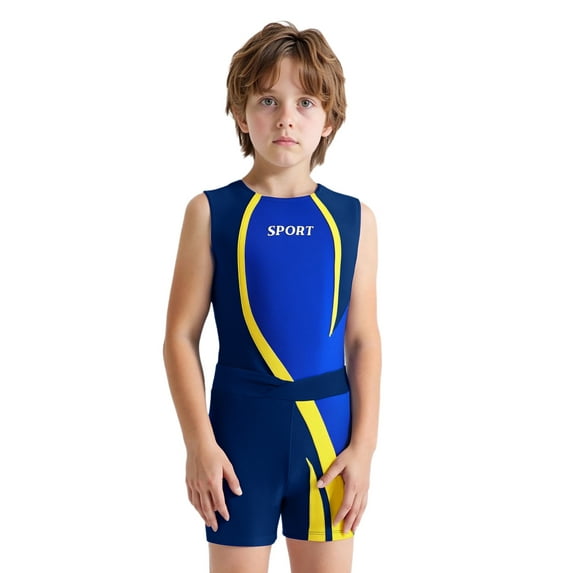 Nyeemya Kids Boys Workout Gymnastics Leotard and Shorts 2 Piece Sports Outfit for Beach Swimming Navy Blue 6