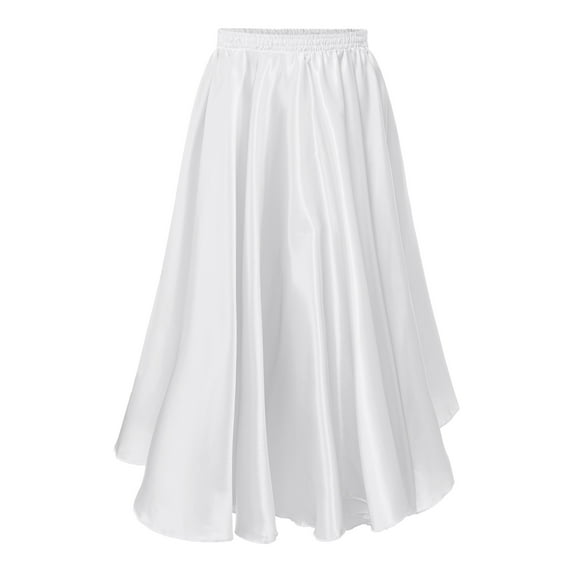 Nyeemya Kids Girl Long Full Circle Ballroom Dance Skirt Flamenco Cha Cha Latin Rumba Samba Maxi Skirt Dancewear White 150
