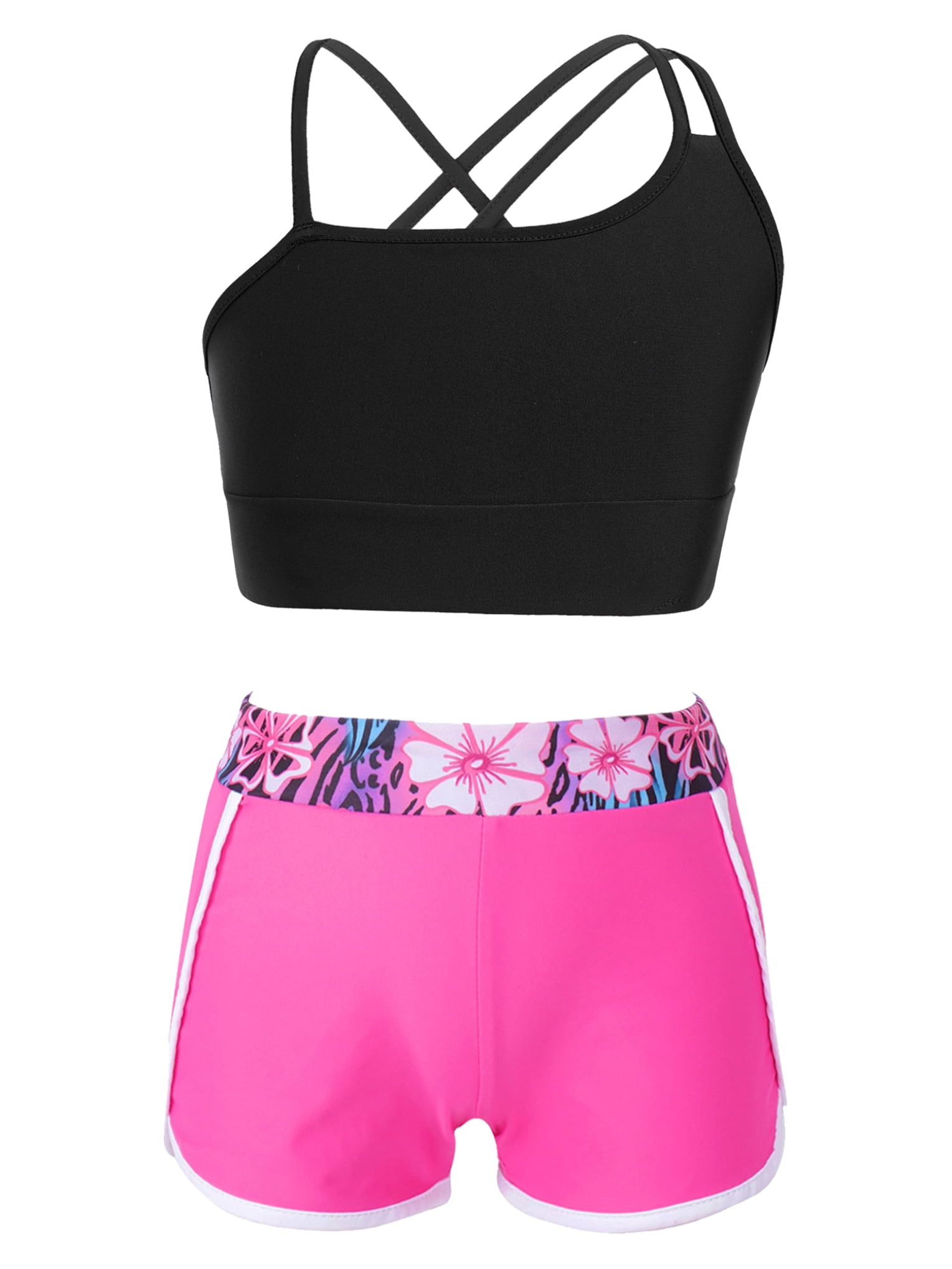 Mädchen Hip Hop Tanz Outfit Set - Pailletten Crop Top & Metallic Shorts 2-teilig
