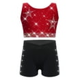 thumbnail image 1 of Nyeemya Kids Girls 2Pcs Shiny Rhinestones Dance Outfit Set Crop Top Shorts Set for Sports Yoga Gymnastics Burgundy Black 8, 1 of 6