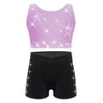 thumbnail image 1 of Nyeemya Kids Girls 2Pcs Shiny Rhinestones Dance Outfit Set Crop Top Shorts Set for Sports Yoga Gymnastics Light Purple Black 12, 1 of 6
