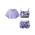 thumbnail image 1 of Nyeemya Kids Girls 3 Piece Dance Gymnastic Workout Outfit Short Sleeve Hooded with Crop Tank Top Purple 10, 1 of 5