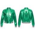 thumbnail image 1 of Nyeemya Kids Girls Boys Jazz Dance Disco Jacket Zip Up Metallic Bomber Coat Tops Outerwear Green 12, 1 of 7