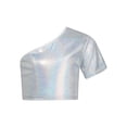 thumbnail image 1 of Nyeemya Kids Girls Boys Jazz Hip-hop Dance Top One Shoulder Metallic Crop Top T-Shirt Stage Silver 120, 1 of 5