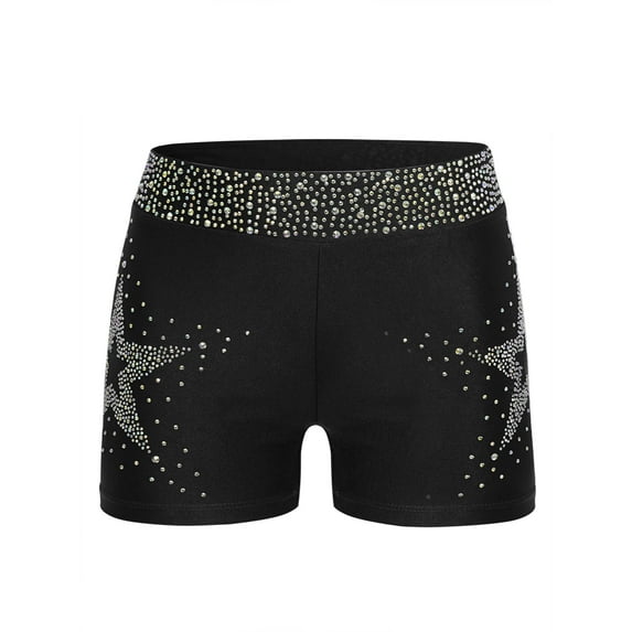 Nyeemya Kids Girls Dance Shorts with Sparkly Rhinestones Stretch Gymnastics Shorts for Stage Performance Black 16