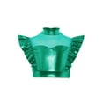 thumbnail image 1 of Nyeemya Kids Girls Metallic Jazz Hip-Hop Dance Shirt Rhinestone Adorned Ruffle Sleeveless Crop Top Green 16, 1 of 6