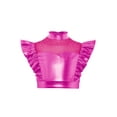 thumbnail image 1 of Nyeemya Kids Girls Metallic Jazz Hip-Hop Dance Shirt Rhinestone Adorned Ruffle Sleeveless Crop Top Hot Pink 8, 1 of 6