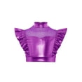 thumbnail image 1 of Nyeemya Kids Girls Metallic Jazz Hip-Hop Dance Shirt Rhinestone Adorned Ruffle Sleeveless Crop Top Purple 16, 1 of 6