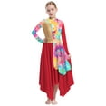 thumbnail image 1 of Nyeemya Kids Girls Metallic Printed Long Sleeve Asymmetrical Liturgical Praise Dance Dress Red 10, 1 of 6