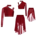 thumbnail image 1 of Nyeemya Kids Girls One Shoulder Long Sleeve Dance Crop Tops with Chiffon Skirt Set Burgundy 12, 1 of 7