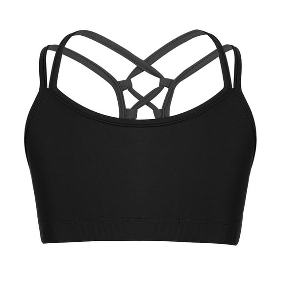 Nyeemya Kids Girls Padded Yoga Sports Bra Summer Active Crop Top Gymnastics Sleeveless Tank Tops Dance Wear Black 10