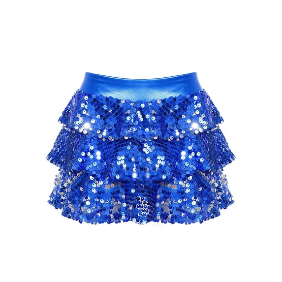 Nyeemya Kids Girls Sequins Ballet Tutu Mini Skirt Latin Jazz Dance Dress Gymnastics Performance Rave Bottoms Royal Blue 10