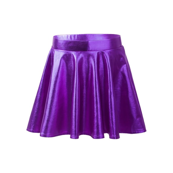 Nyeemya Kids Girls Shiny Metallic Pleated Skirt with Built-in Shorts for Halloween Carnival Party Dance Wear Purple 16