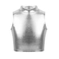 thumbnail image 1 of Nyeemya Kids Girls Shiny Metallic Vest Sleeveless Turtleneck Crop Top Gymnastic Cropped Shirts Ballet Dance Tops Silver 6, 1 of 7