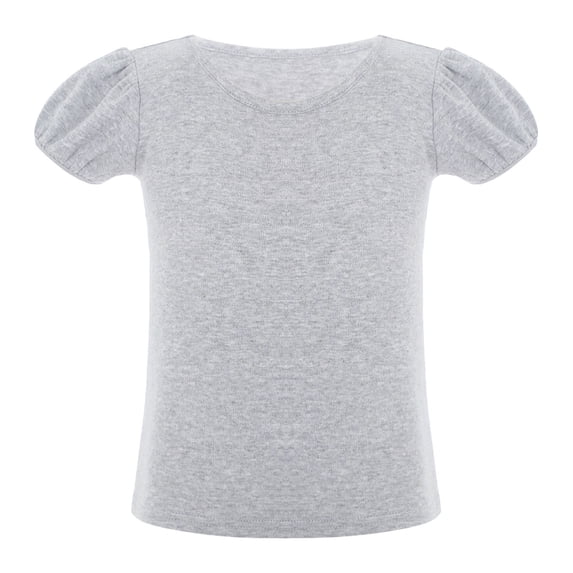 Nyeemya Kids Girls Soft Cotton Basic T-shirt Summer Round Neck Puff Short Sleeve Solid Color Tee Grey 5T