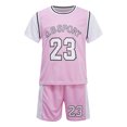thumbnail image 1 of Nyeemya Kids Sports T-Shirt with Shorts Set Boys Girls Basketball Football Jersey Outfit Summer Pink 170, 1 of 7