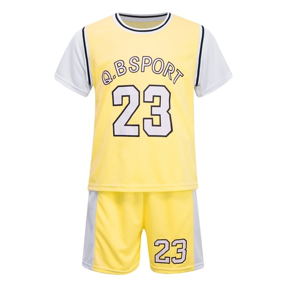 Nyeemya Kids Sports T-Shirt with Shorts Set Boys Girls Basketball Football Jersey Outfit Summer Yellow 160
