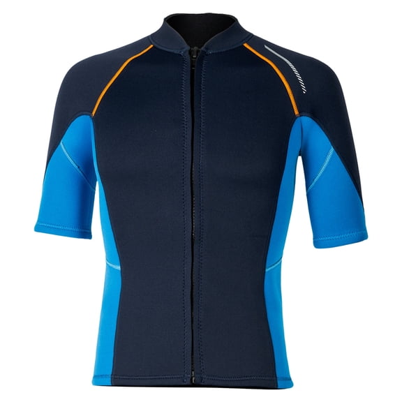 Nyeemya Men 1.5mm Neoprene Diving Surfing Swim Tops Wetsuit Short Sleeve Shirt Summer Beachwear Navy Blue XXL