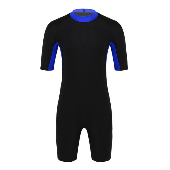 Nyeemya Men One Piece Swimsuit Half Sleeves Rashguard Zipper Shorty Wetsuit Sun Protective Bathing Suit Swimwear Royal_Blue L