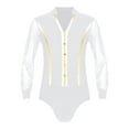 thumbnail image 1 of Nyeemya Men's Rhinestones V Neck Long Sleeve Ballet Dance Shirt Unitard Leotard Ballroom Latin Dance White M, 1 of 5