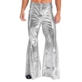 thumbnail image 1 of Nyeemya Men's Shiny Metallic Disco Pants 70s Vintage Hippie Trousers Sequins Bell Bottoms Flared Pants Silver L, 1 of 6