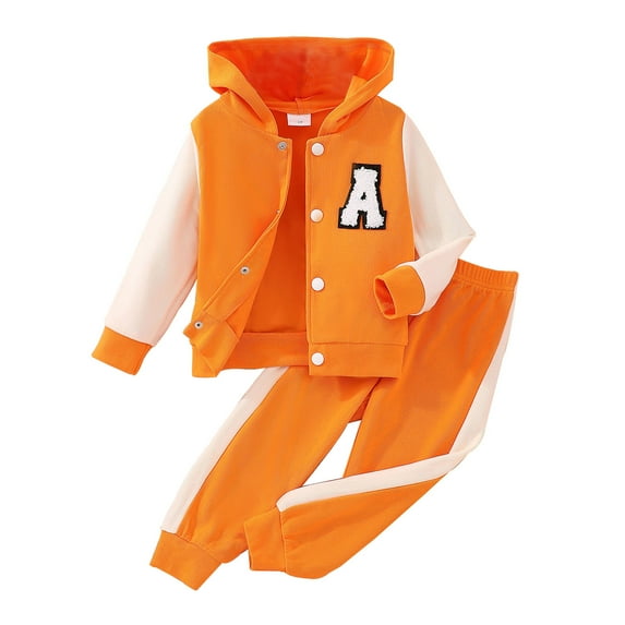 Nyeemya Toddler Baby Girls Sweatsuits 2 Piece Tracksuits Button-down Hoodie & Sweatpant Jogging Orange 7Y