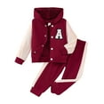 thumbnail image 1 of Nyeemya Toddler Baby Girls Sweatsuits 2 Piece Tracksuits Button-down Hoodie & Sweatpant Jogging Red 5Y, 1 of 5