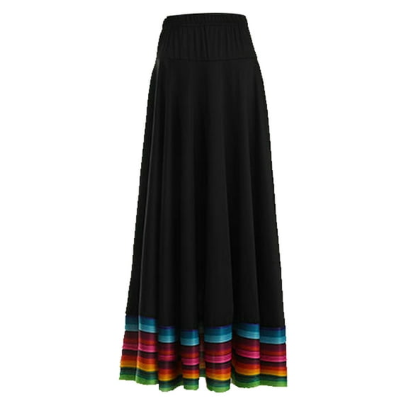 Nyeemya Women Long Full Circle Folklorico Dance Skirts Spanish Bull Folkloric Mexican Flamenco Black 87cm 3XL