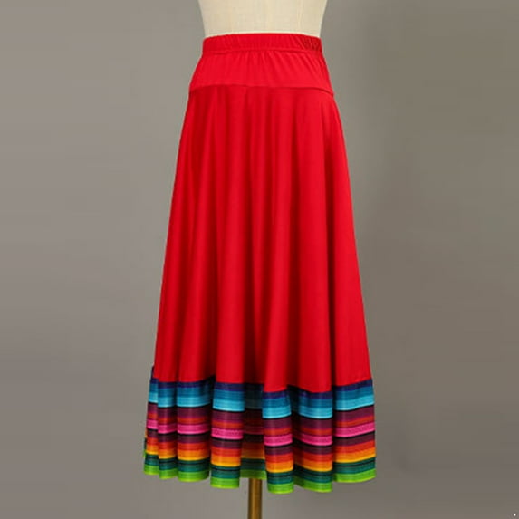 Nyeemya Women Long Full Circle Folklorico Dance Skirts Spanish Bull Folkloric Mexican Flamenco Red 75cm 4XL