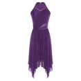 thumbnail image 1 of Nyeemya Women Lyrical Dance Dress Modern Contemporary Dancewear Halter Neck Sequins Mesh Chiffon Skirt Leotard Purple L, 1 of 7