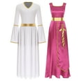 thumbnail image 1 of Nyeemya Women's 2 Piece Lyrical Dance Outfit Liturgical Worship Maxi Dress with Praise Dance Tunic Hot Pink&White XL, 1 of 7