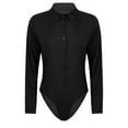 thumbnail image 1 of Nyeemya Women's One Piece Formal Shirt Bodysuit Work Office Long Sleeve Turndown Collar Button-down Leotard Top Black XL, 1 of 7