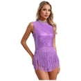 thumbnail image 1 of Nyeemya Women's Sequins Leotard Tassel Fringe Dress for Latin Salsa Rumba Ballroom Dance Competition Wear Purple M, 1 of 7