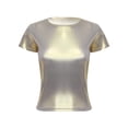 thumbnail image 1 of Nyeemya Women's Shimmer Tops Spandex Shine T shirt Juniors Crewneck Short Sleeved Casual Tee Gold L, 1 of 7