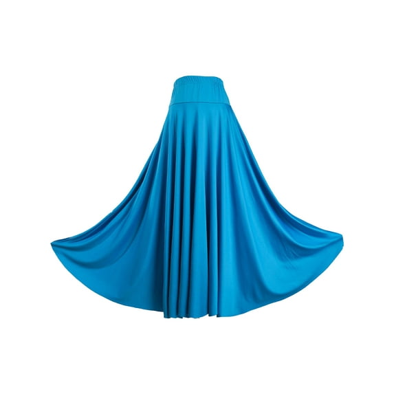 Nyeemya Womens Ballroom Dance Skirt Solid Color Ruffle Dancewear Flamenco Performance Costume Sky Blue 5XL