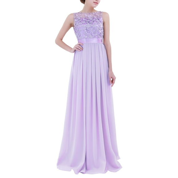 Nyeemya Womens Wedding Bridesmaid Dress Sleeveless Lace Chiffon Cocktail Party Prom Dress Formal Ball Gown Lavender 14