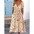 thumbnail image 1 of Nyfairy Plus Size Women Paisley Floral Print Short Sleeve Henley Empire Waist Midi Dress With Pockets, 1 of 4