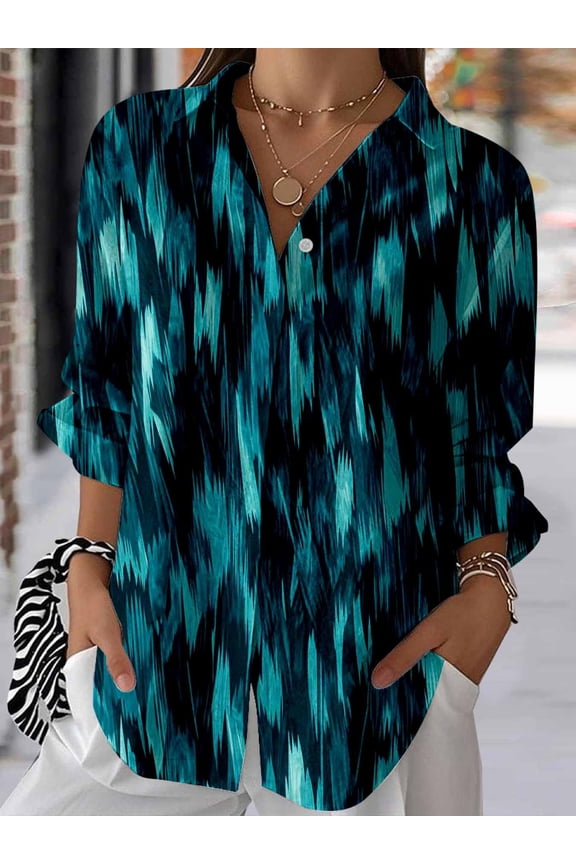 Plus Size Women's Floral Embossed Print Long Sleeve Button Down Casual Shirt
