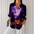 thumbnail image 1 of Nyfairy Plus Size Women's Halloween Print Long Sleeve Button Down Casual Shirt, 1 of 5