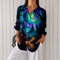 thumbnail image 1 of Nyfairy Plus Size Women's Halloween Print Long Sleeve Button Down Casual Shirt, 1 of 5