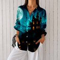 thumbnail image 1 of Nyfairy Plus Size Women's Halloween Print Long Sleeve Button Down Casual Shirt, 1 of 5