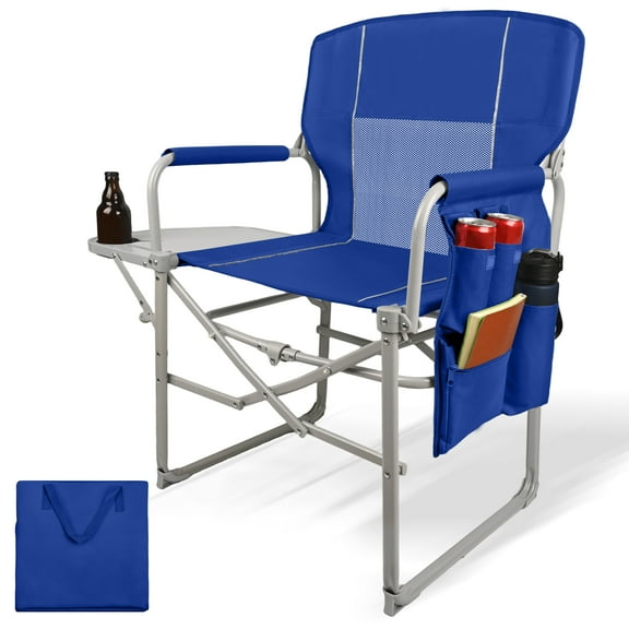 Nygira Camping Directors Chair, Heavy Duty Oversized Lightweight Portable Folding Outdoor Chair with Side Pocket for Beach, Fishing, Trip, Picnic, Lawn & Concert, Blue